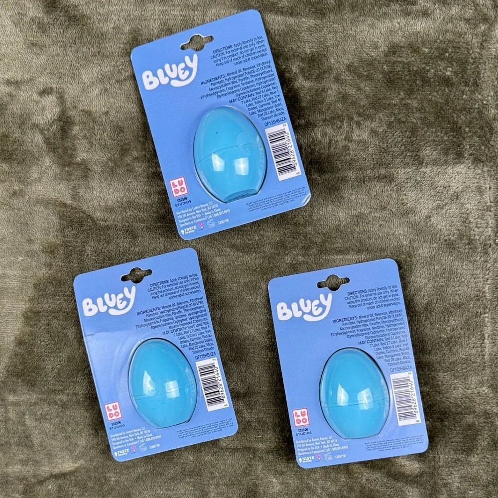 Bluey Berry Fun Flavored Lip Balm 3 Pack Egg Shaped Pods Bluey and Bingo New